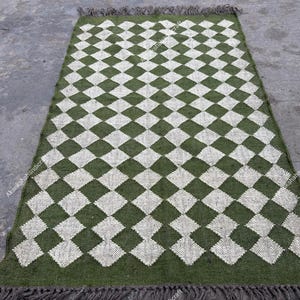 Handwoven Wool Jute Kilim Rug: Bohemian Flatweave Area Rug