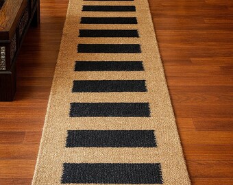 Striped Jute Hemp Runner Rug: Rustic Boho Hallway Stair Rug