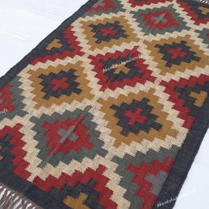 Traditional Rug Wool Jute Rug Handmade Rug Bohemian Jute Rug Kilim Runner Rug Outdoor Rug Kilim Dhurrie Navajo Rug Doormat Rugs