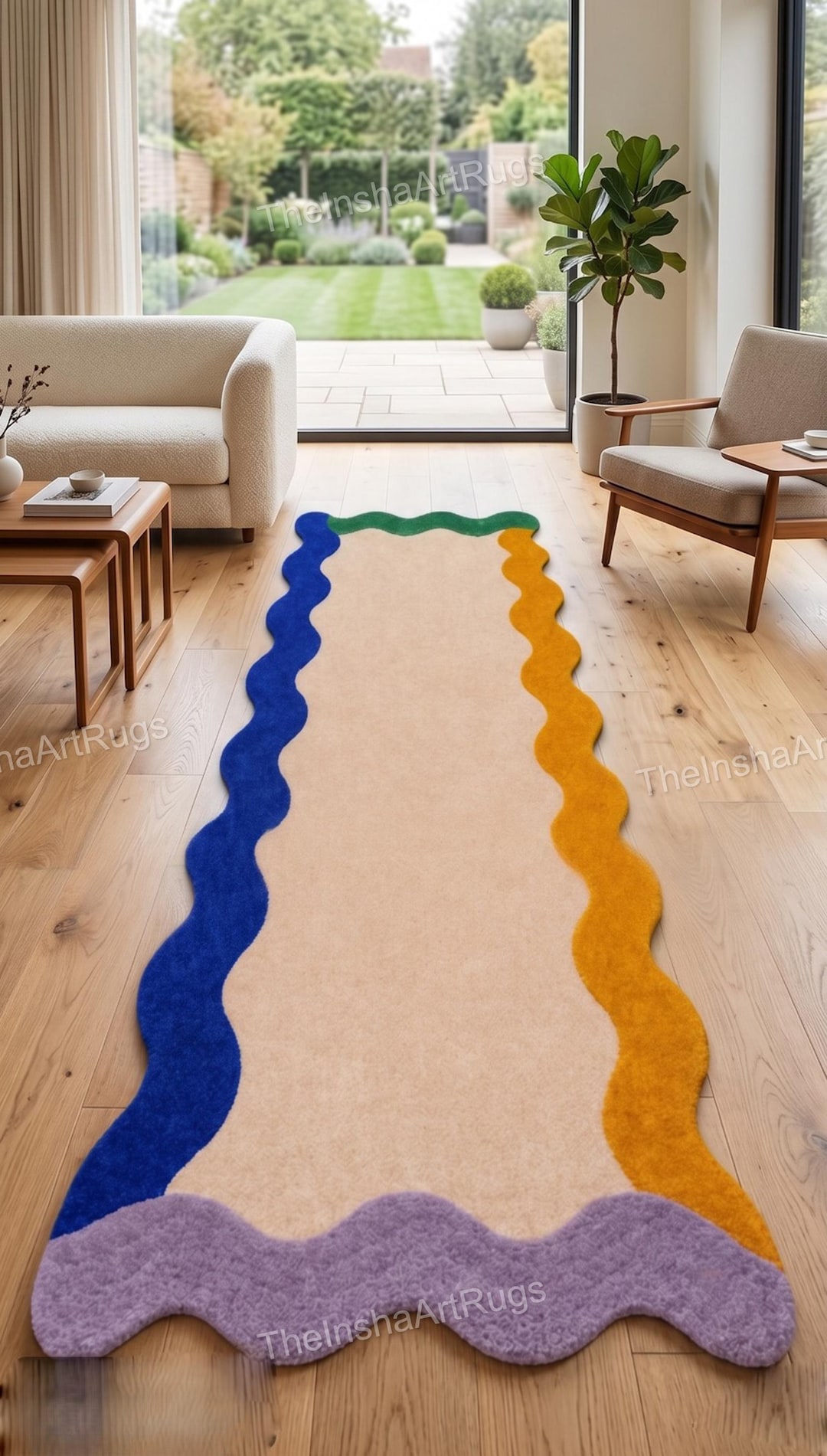 Colorful Wavy Border Rug Hand Tufted Area Rug Organic Shape Carpet ...