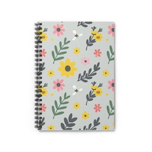 Cahier à spirales floral - Ligne lignée, joli journal, cadeau pour elle, bloc-notes, indispensables pour étudier, cahier décoré