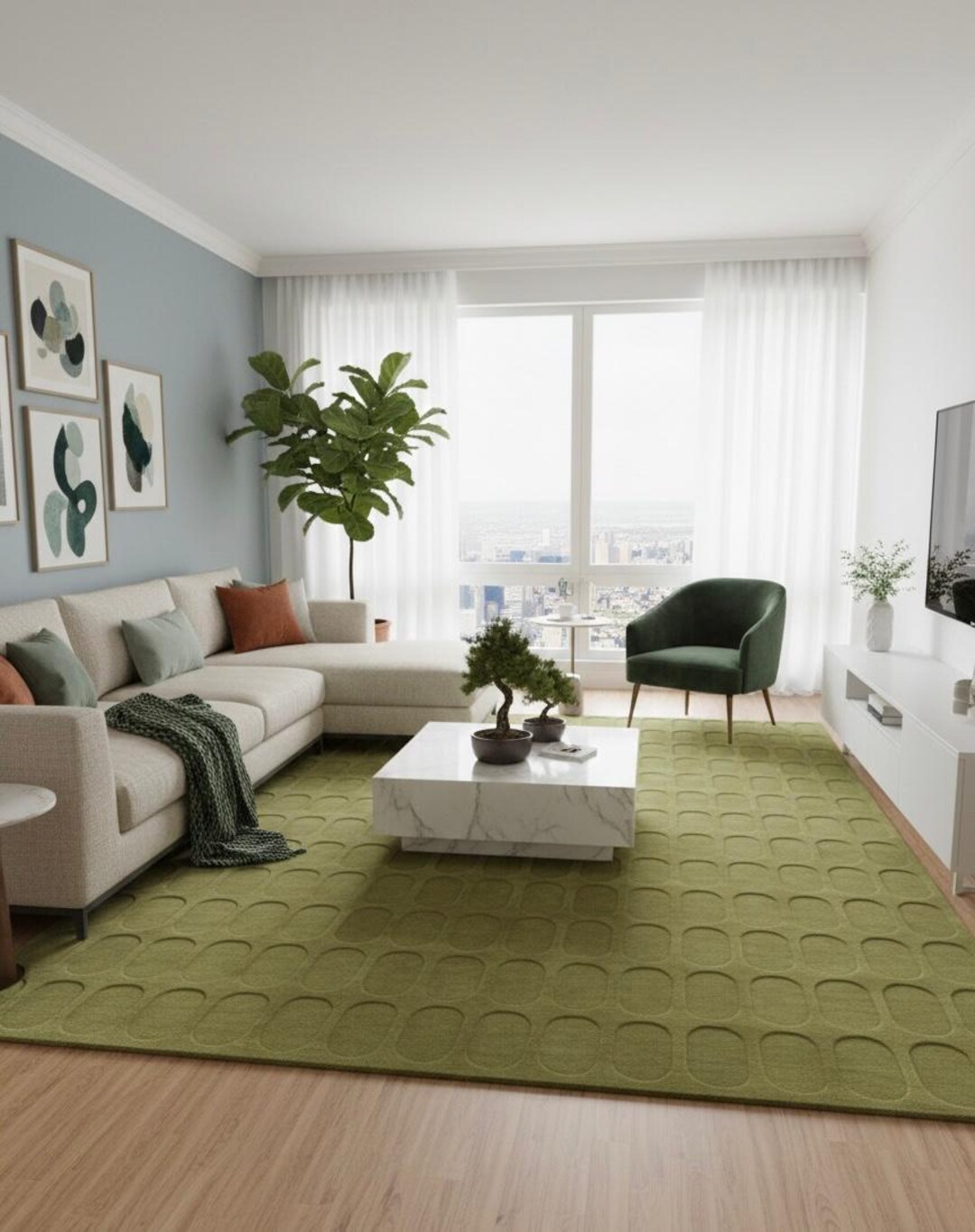 Modern Green Area Rug | Minimalist Contemporary Living Room Carpet - Etsy