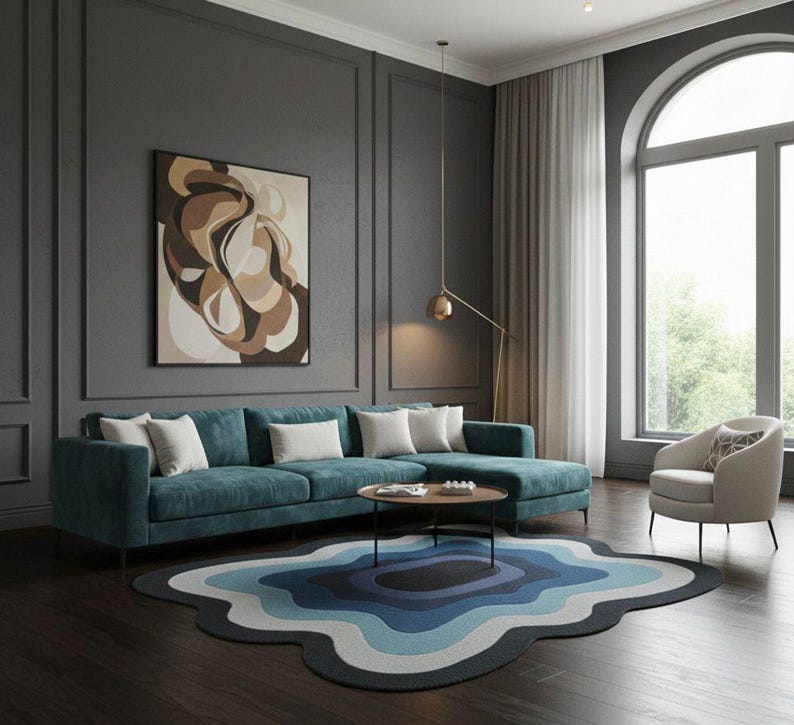 Layered Blue Rug Large Tufted Wavy Wall Hanging - Blue Gradient Concentric Rug Art - Etsy