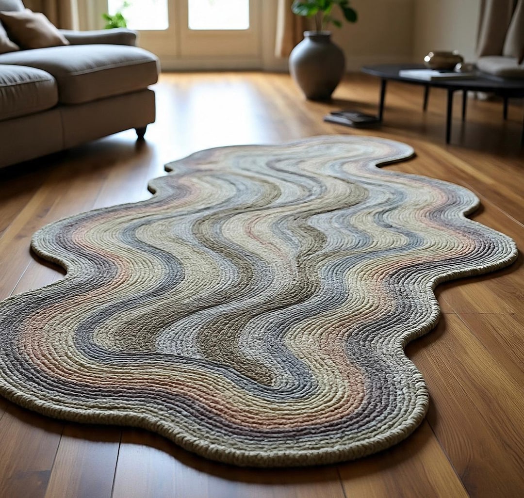 Abstract Wavy Area Rug – Modern Sculpted Curved Floor Carpet for Living ...