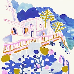 Amalfi painting, living room art, floral art print, Amalfi Coast Print, Italy, Positano art, Italy print, Capri, housewarming gift, wall art