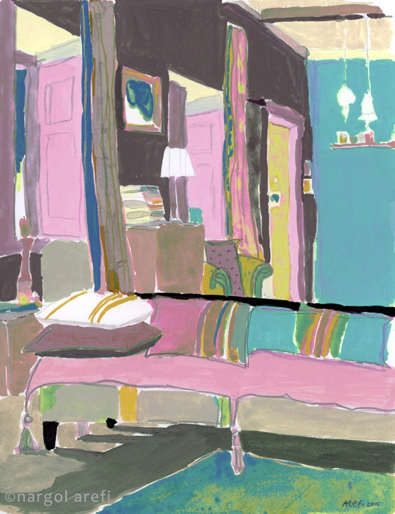Pink Room, Painting, Watercolor and Acrylic Painting - Etsy