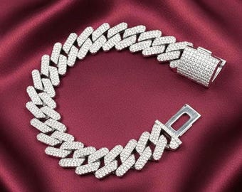 Iced Out Diamond Bracelet: 14k White Gold Plated 925 Sterling Silver Hip Hop Jewelry