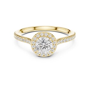 Moissanite Halo Ring: 14k Solid Gold Dainty Anniversary Ring