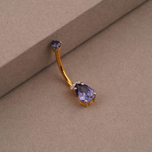 Amethyst Teardrop Belly Ring: 14k Gold Plated Sterling Silver