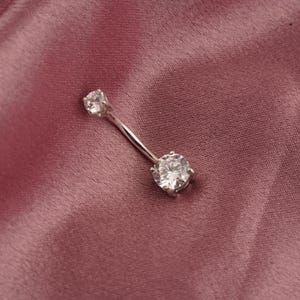 Solitaire Round Diamond Belly Button Ring, 14k Gold Navel Piercing Jewelry For Women