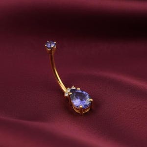 Tanzanite Teardrop Belly Ring 14k Gold Plated Sterling Silver Navel Piercing Jewelry