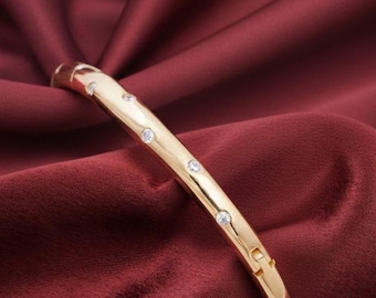 Hinged Stacking Design,14k Gold Plated Sterling Silver Cuff Bangle Bracelet for Women