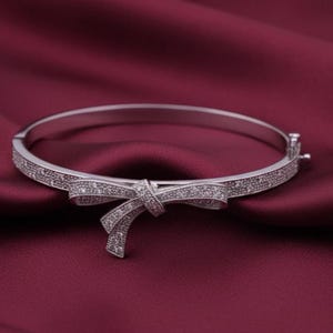 Pulsera de lazo de diamantes, brazalete de plata esterlina con acabado helado para mujer,