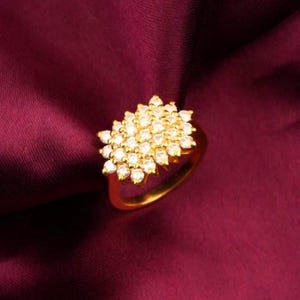 Anillo de mujer con racimo de moissanita, plata de ley chapada en oro de 14 k para niñas