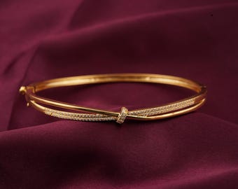 14k geelgoud vergulde, 925 sterlingzilveren armband voor vrouwen, ronde diamanten bruiloft armband voor haar