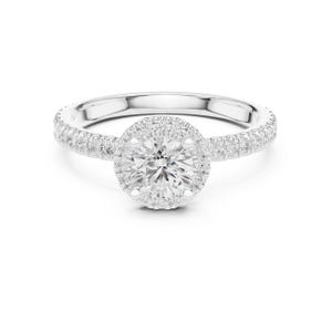 Dainty Halo Moissanite Ring: 14k Solid Gold, Handmade