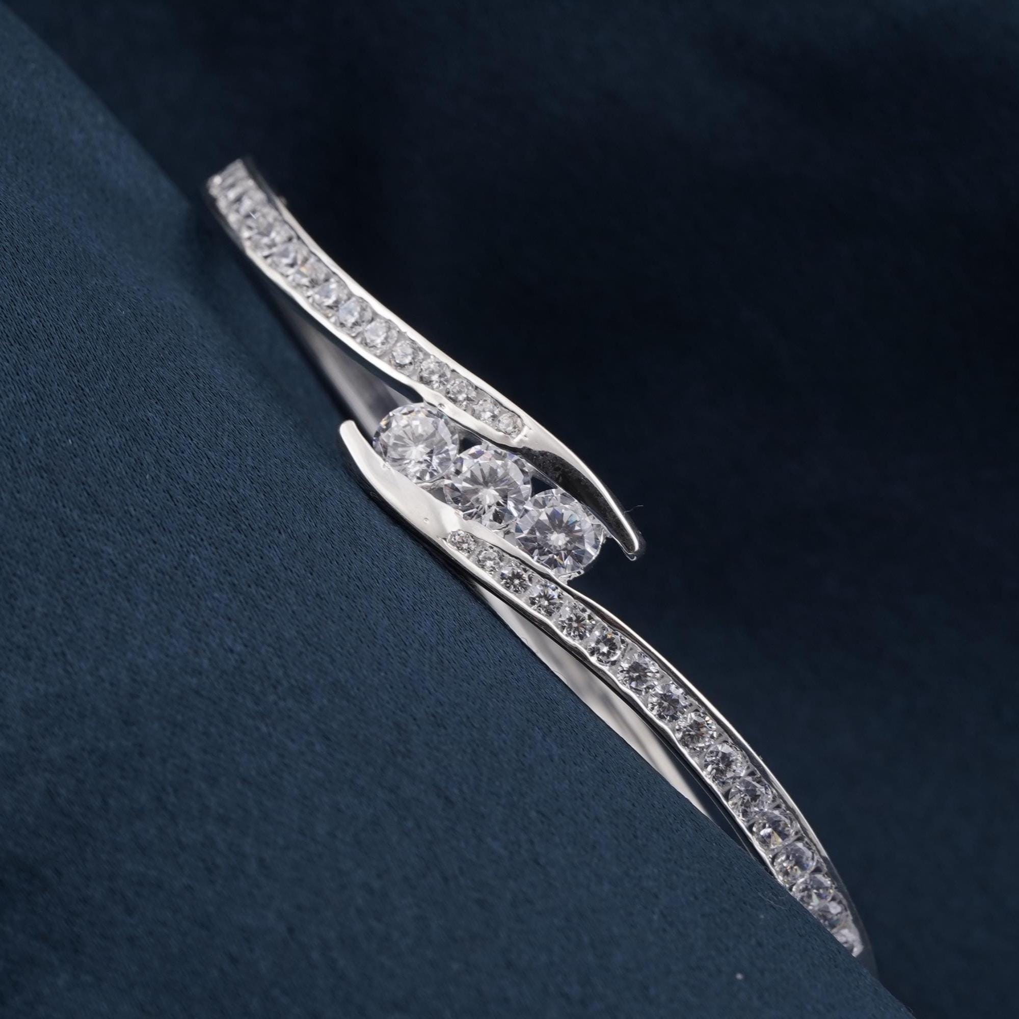 Moissanite Bangle Bracelet: 14k White Gold Plated Sterling Silver Cuff