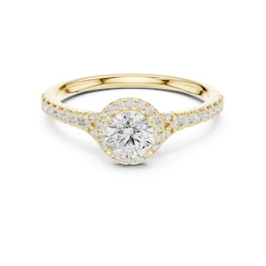 Halo Moissanite Ring: 14k Solid Gold Anniversary Ring