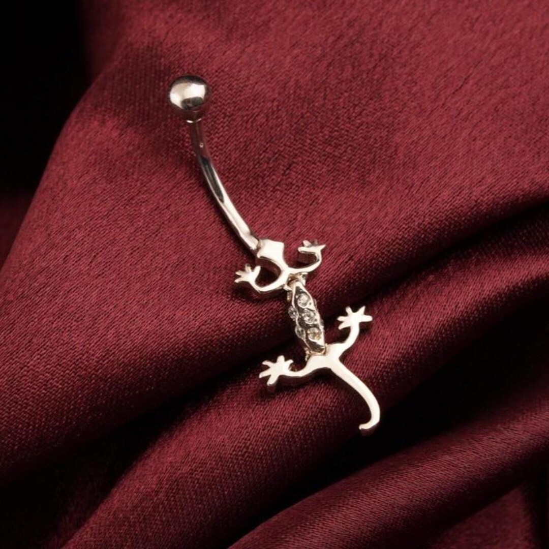 14k White Gold Lizard Belly Button Ring: Sterling Silver Navel Jewelry ...