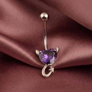 Navelpiercing met duivelsengel, 14k witgoud verguld, amethist edelsteen