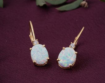 Vintage Opal Drop Earrings: 14k Gold Plated Sterling Silver Dangles