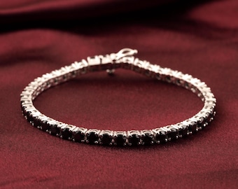 Bracelet en moissanite noire, argent sterling 925 plaqué or blanc 14 carats, bracelet tennis, cadeau pour elle, bijoux de luxe