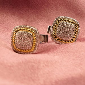 Moissanite Cluster Men&#39;s Cufflink, 14k Two Tone Gold Plated Cufflink, Engagement Cuff Link For Men, Handmade Round Diamond Cuff Link For Him