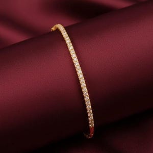 Minimalist Moissanite Bangle Bracelet, 14k Gold Plated, Sterling Silver For Women