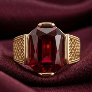 Chevalière grenat rouge, bague grenat simulée, argent sterling 925 plaqué or 14 carats, bague tendance vintage pour homme, cadeau de pierre de naissance de janvier