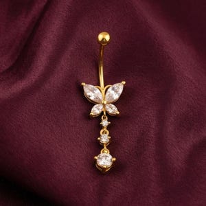 14k Gold Butterfly Belly Button Ring: Sterling Silver Dangle Navel Jewelry