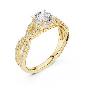 Halo Diamond Ring: 14k Solid Gold Moissanite Ring