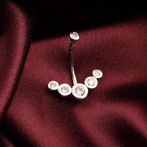 Diamond Crystal Belly Ring: 14k White Gold Plated Navel Jewelry