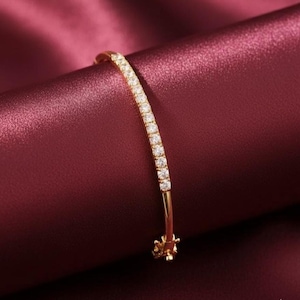Handmade 14k Gold Plated Bangle, Simulated Diamond Classic Thin Bracelet