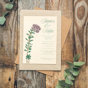 Suite, Minimalist Green WildFlower Wedding Invitation Template, Printable Boho Floral Template, Printable Wedding Invitation