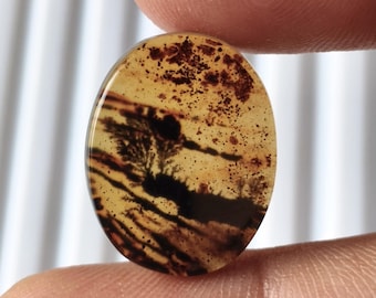 Scenic Dendritic Agate Cabochon: Oval Gemstone for Jewelry Making