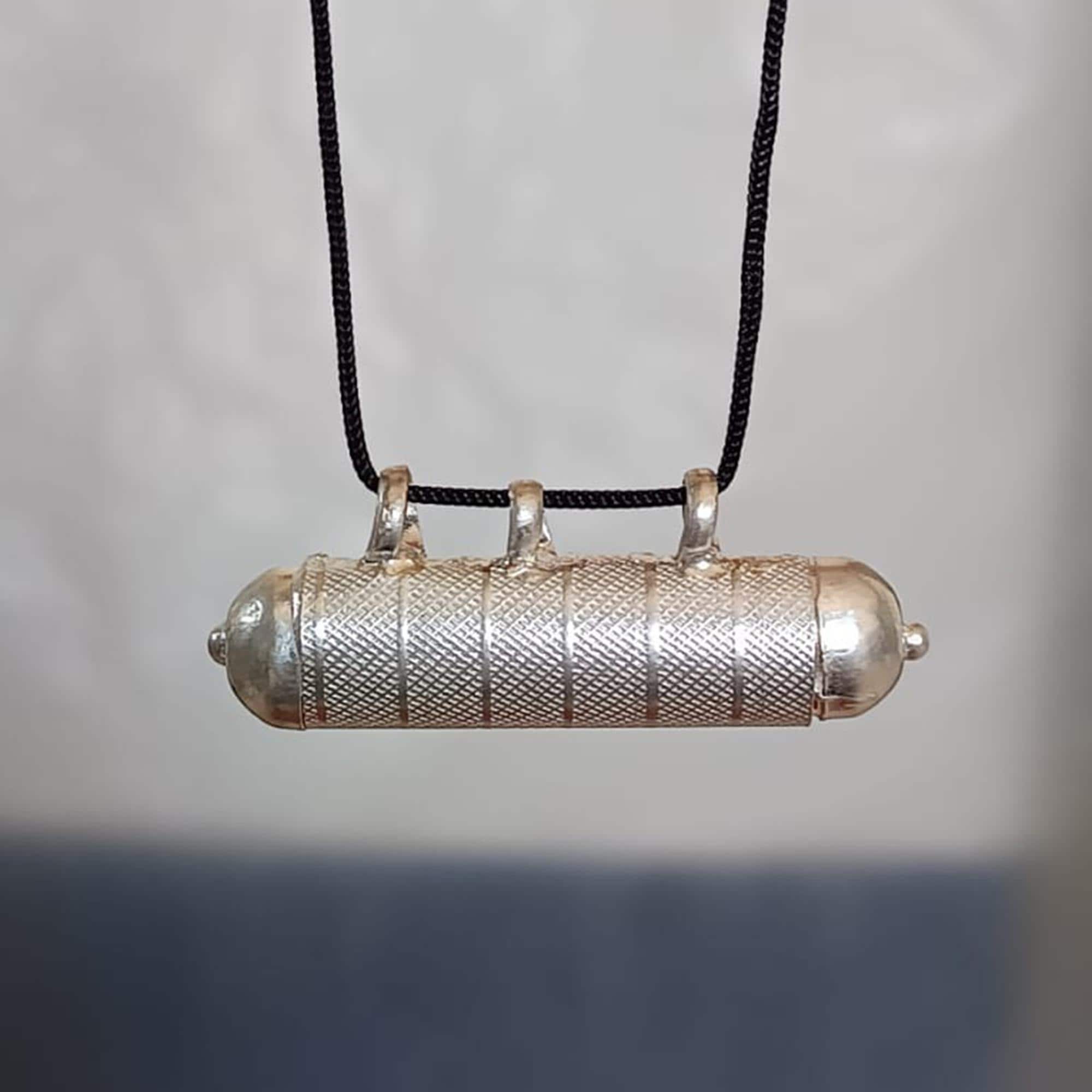 Pure Silver Taweez with Black Thread, Prayer Box Amulet, Handmade ...