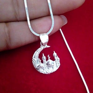 Sterling Silver Islamic Necklace: Moon Mosque Pendant