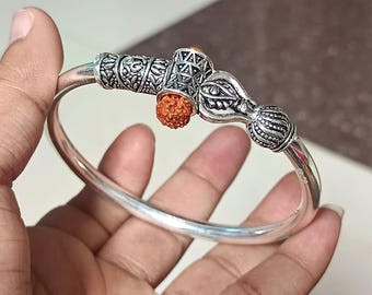 925 Sterling Silver Shiva Trishul and Mahadev Rudraksha Bangle