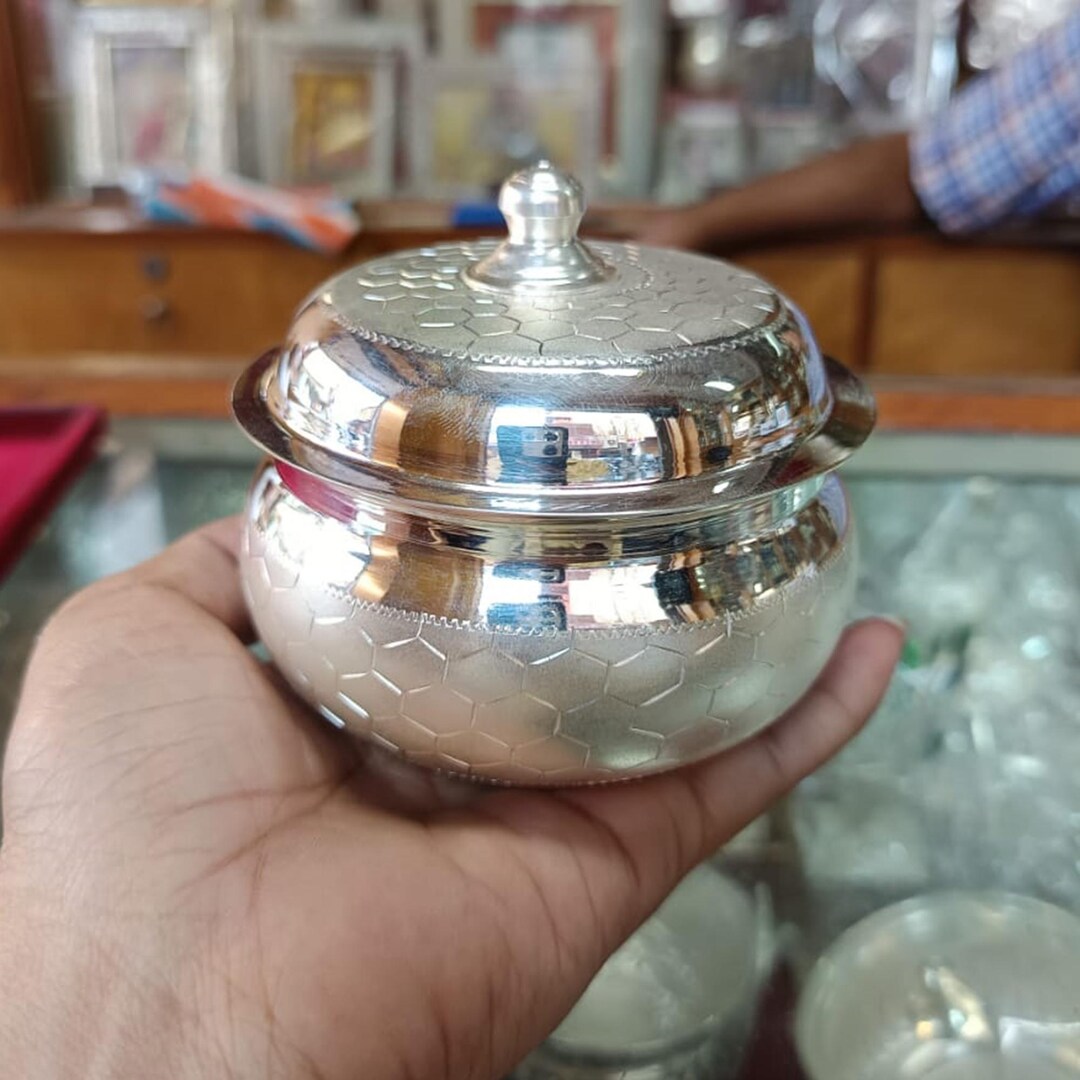 999 Pure Fine Silver Food Container Jar, Handmade Silver Kitchenware ...