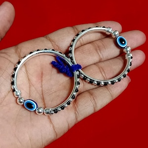 Evil Eye Bracelet 925 Sterling Silver Baby Cuff Bangle, Infant Nazariya Bangle, Baby Protection Jewelry