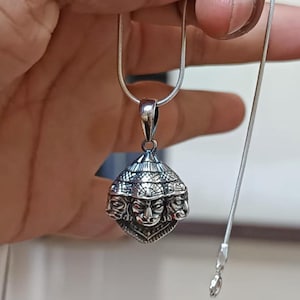 Hindu God Hanuman Pendant Vintage Style Three Face Hanuman Locket 925 Sterling Silver Amulet Spiritual Necklace