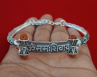Om Namah Shivaya スターリングシルバー カフブレスレット