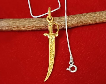 Dainty Sterling Silver Sword Necklace: Gold Charm Pendant