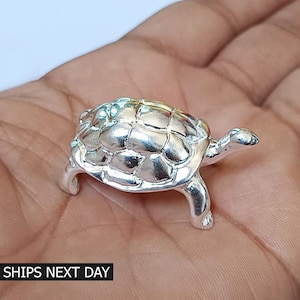 925 Silver Turtle Figurine, Solid Sterling Silver Tortoise Sculpture, Spirituality Gift