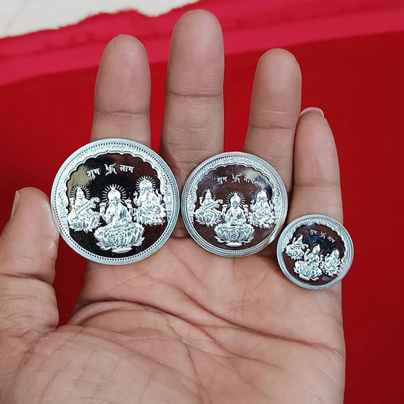 999 Pure Silver Laxmi Ganesh Saraswati Coin: Religious Gift - Etsy