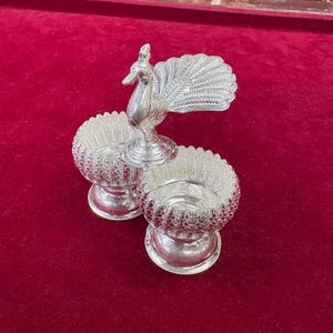 Sterling Silver Kumkum Tilak Bowl Set Hindu Religious Pooja Decor