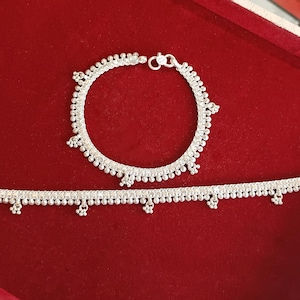Pure Silver Anklet for Women Indian Traditional Ankle Bracelet Women Anklet Pair 10 Inch