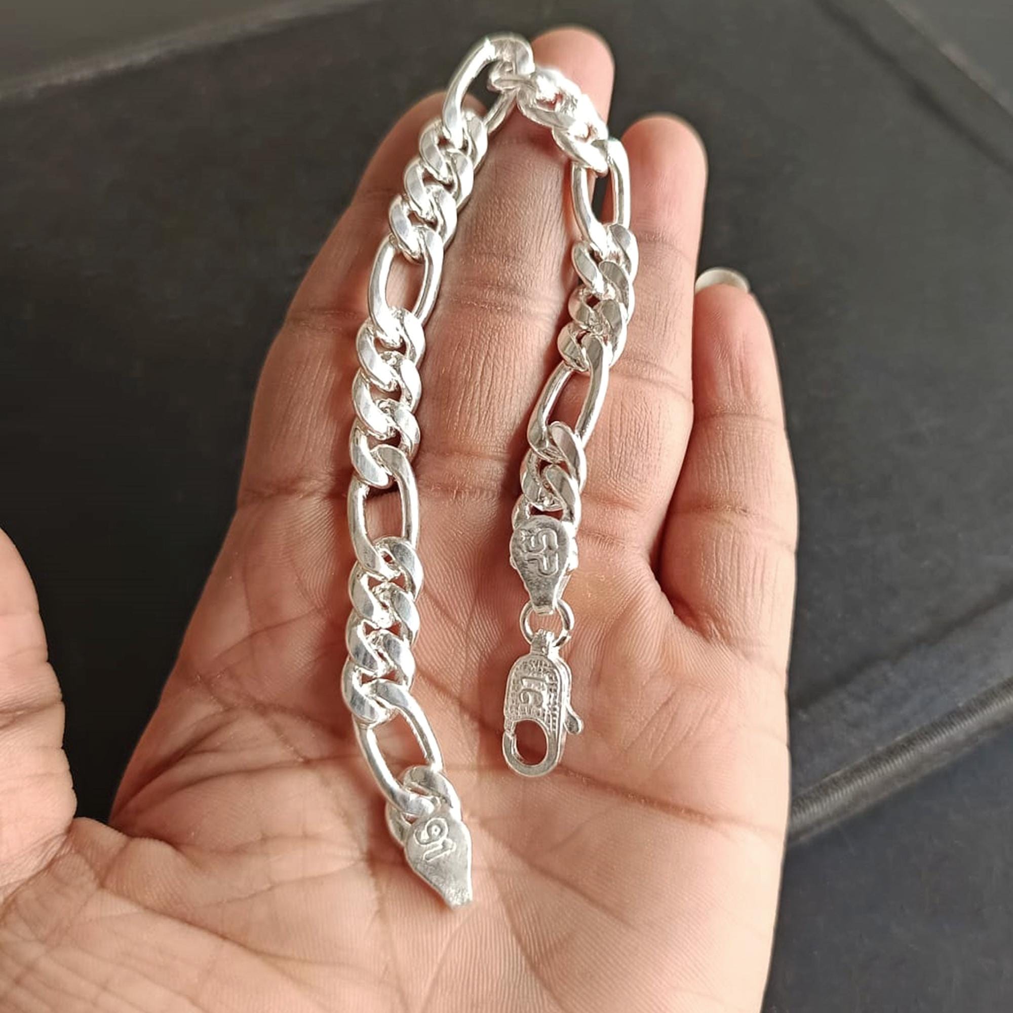 Sterling Silver 925 Figaro Link Chain Bracelet Men Women Gift 8.5