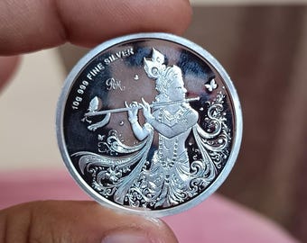 999 Pure Fine Silver Krishna Coin Auspicious Gift for All Occasion