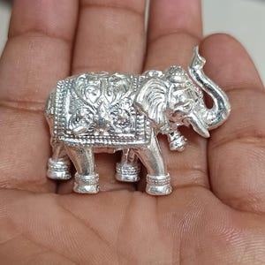 Solid Silver Elephant Figurine Upper Trunk 925 Elephant Statue Blessing Elephant Gift